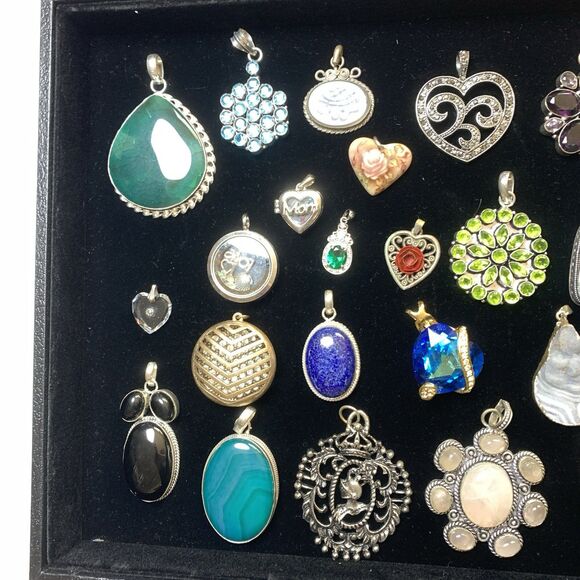 Lot of 31 Mixed Gemstone & Statement Pendants Boho Artisan Some 925 & Vintage - Picture 2 of 16